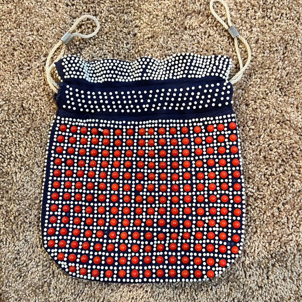 Beaded wristlet bag drawstring  1970’s purse multicolor lightweight tote Vintage - Picture 3 of 8